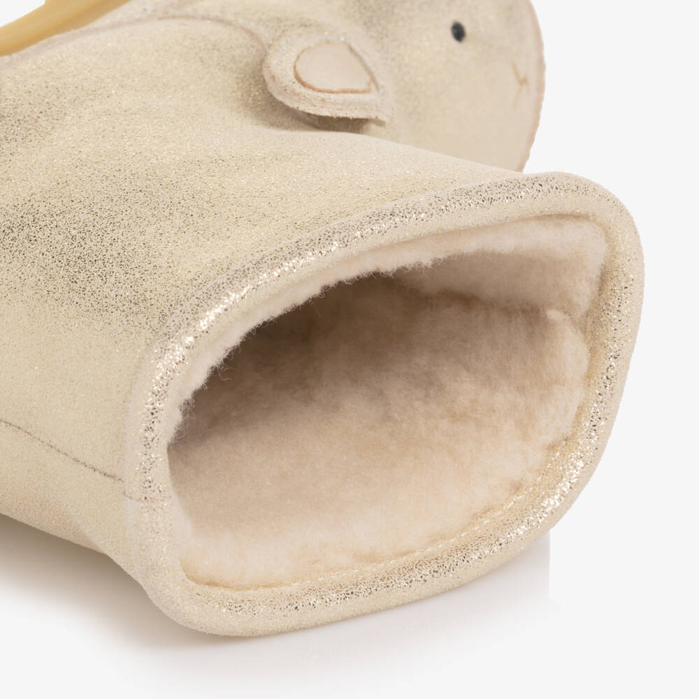 Donsje-Ботинки золотистые кожаные с овечьей шерстью для девочек | Childrensalon