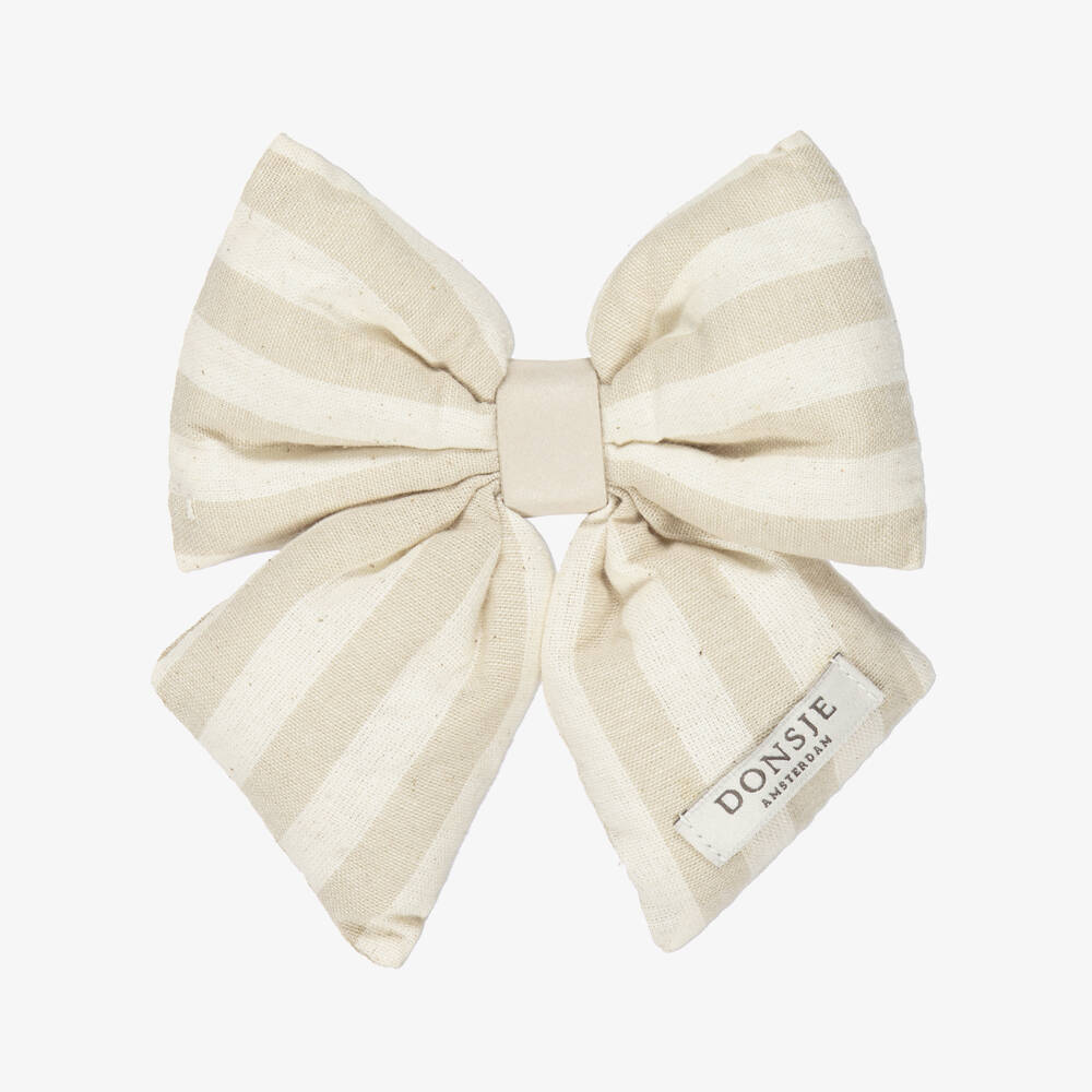 Donsje-Girls Ivory & Beige Stripe Padded Bow Hair Clip (11cm) | Childrensalon