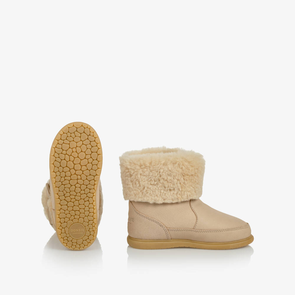 Donsje-Girls Ivory Leather Amarai Boots with Sherling | Childrensalon