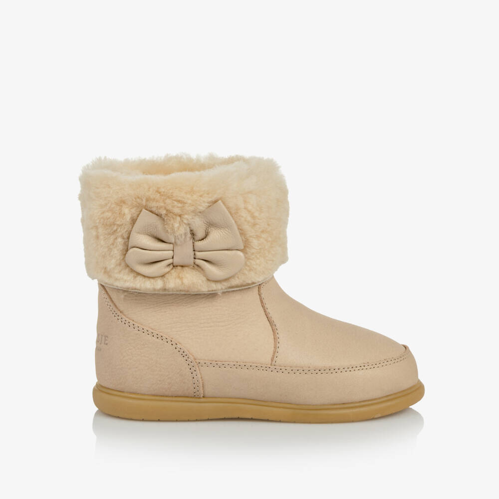 Donsje-Girls Ivory Leather Amarai Boots with Sherling | Childrensalon