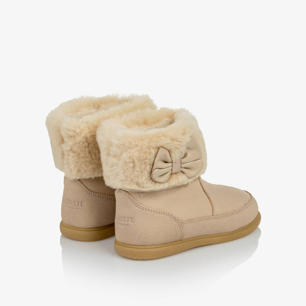 Donsje-Girls Ivory Leather Amarai Boots with Sherling | Childrensalon