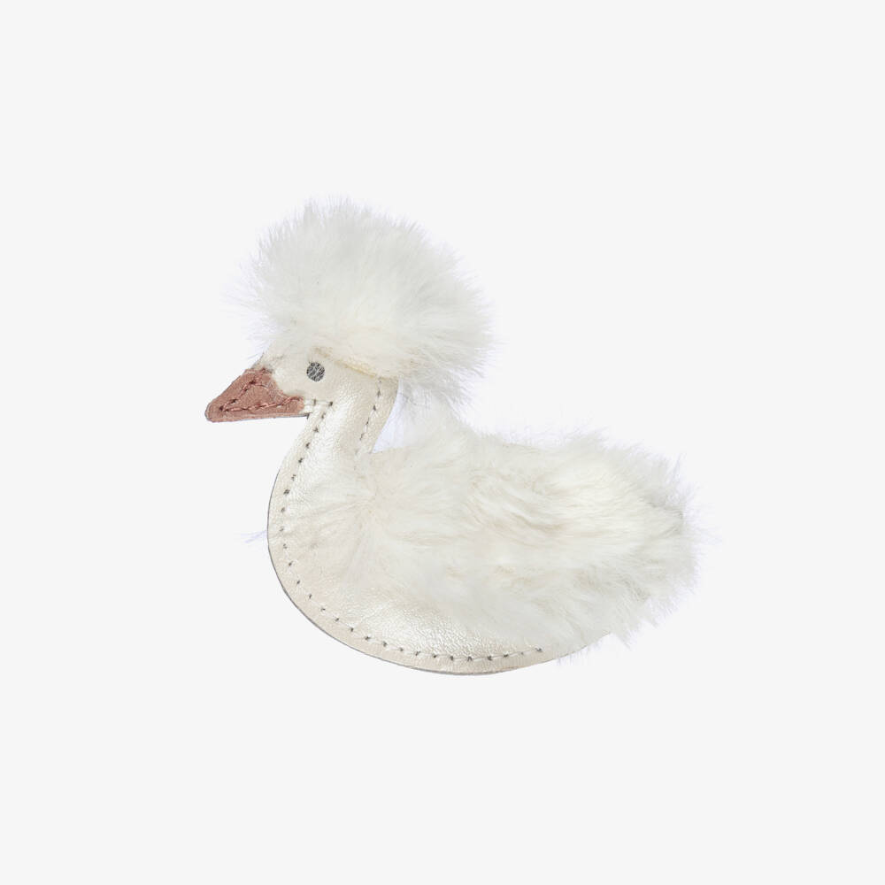 Donsje-Girls Ivory Leather Duck Hairclip (6cm) | Childrensalon