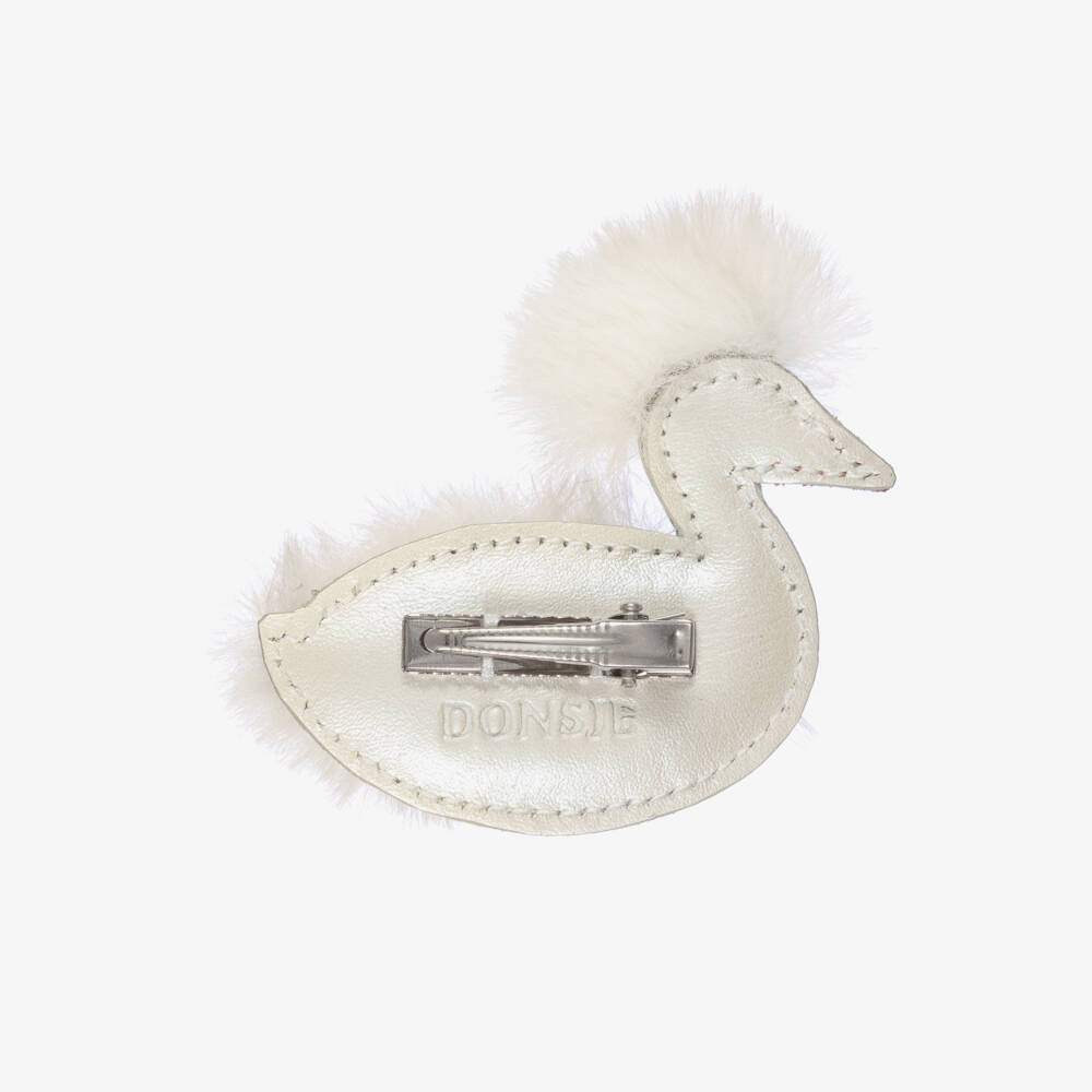 Donsje-Girls Ivory Leather Duck Hairclip (6cm) | Childrensalon