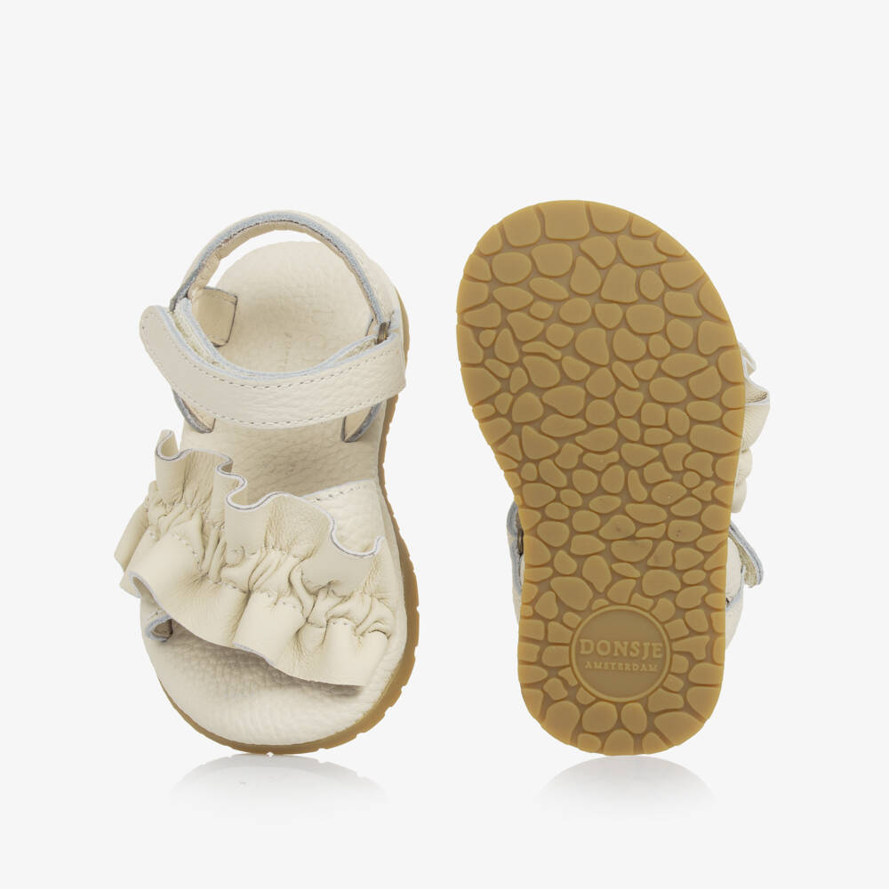 Donsje-Girls Ivory Leather First Walker Sandals | Childrensalon