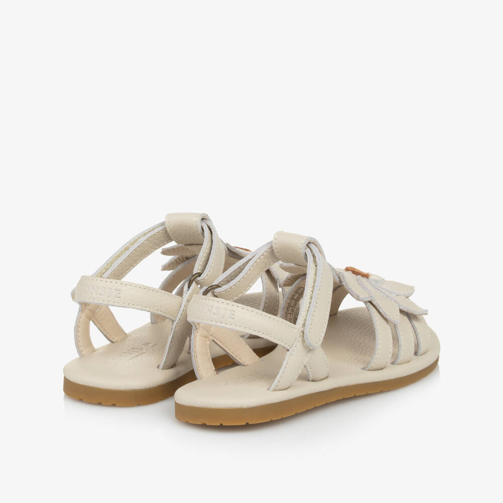 Donsje-Girls Ivory Leather Flower Sandals | Childrensalon