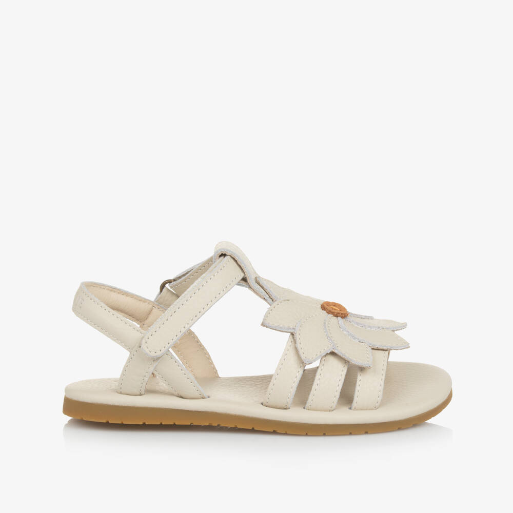 Donsje-Girls Ivory Leather Flower Sandals | Childrensalon