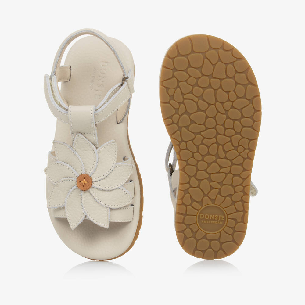 Donsje-Girls Ivory Leather Flower Sandals | Childrensalon