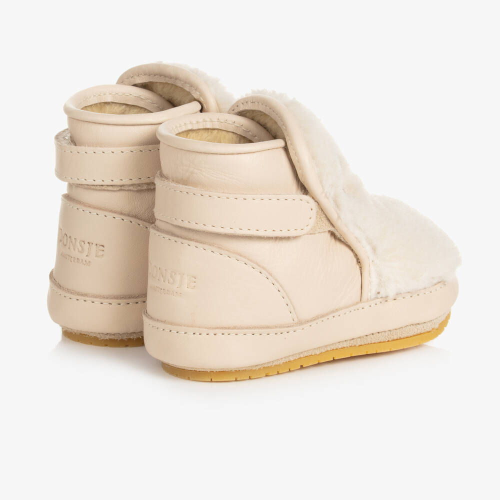 Donsje-Girls Ivory Leather Polar Bear Boots | Childrensalon