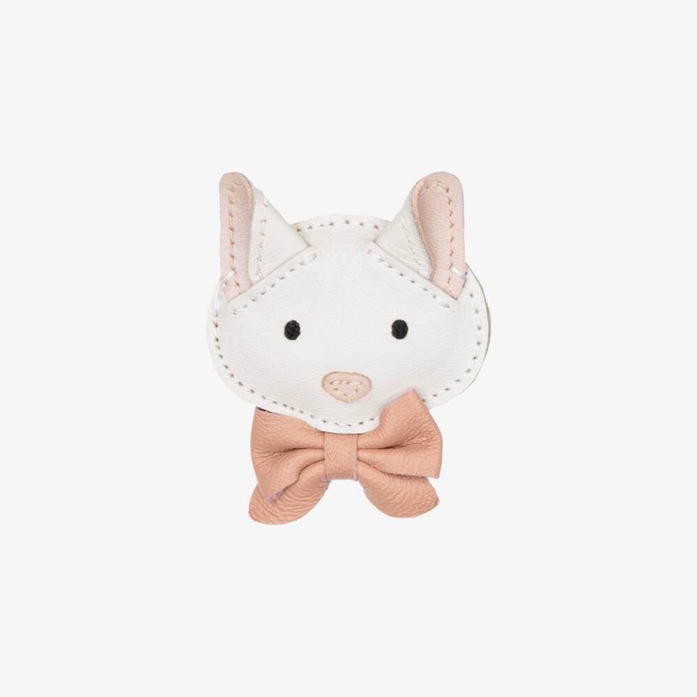 Donsje-Girls Ivory & Pink Leather Kitten Hair Clip (5cm) | Childrensalon