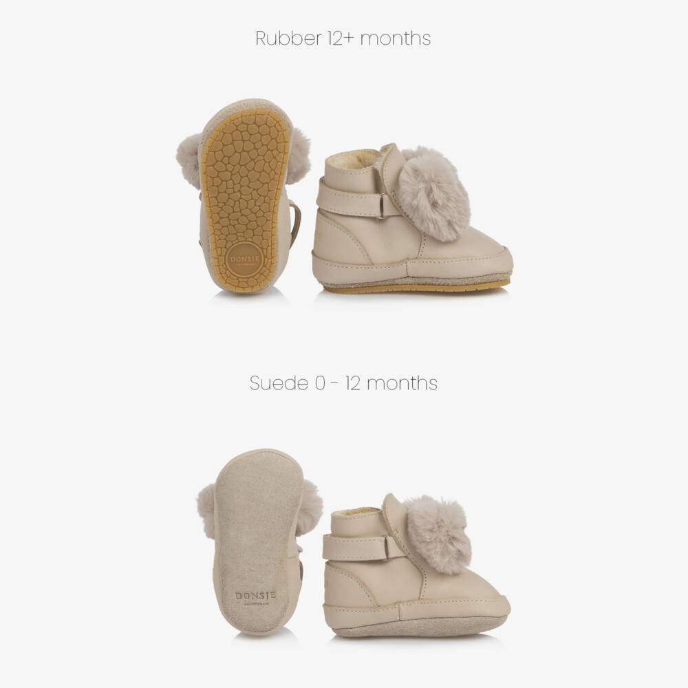 Donsje-Girls Ivory Pom-Pom Bow First Walker Boots | Childrensalon