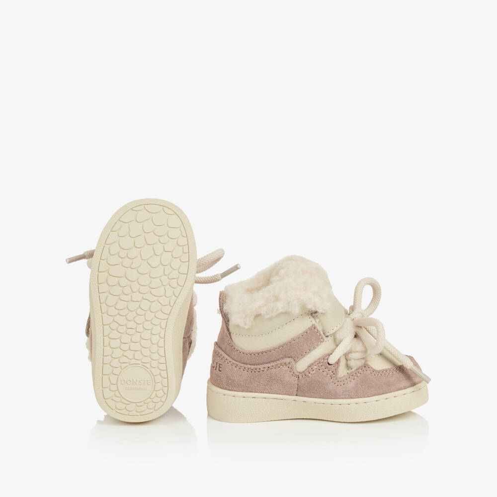 Donsje-Girls Lavender Brown Leather & Wool First Walkers | Childrensalon