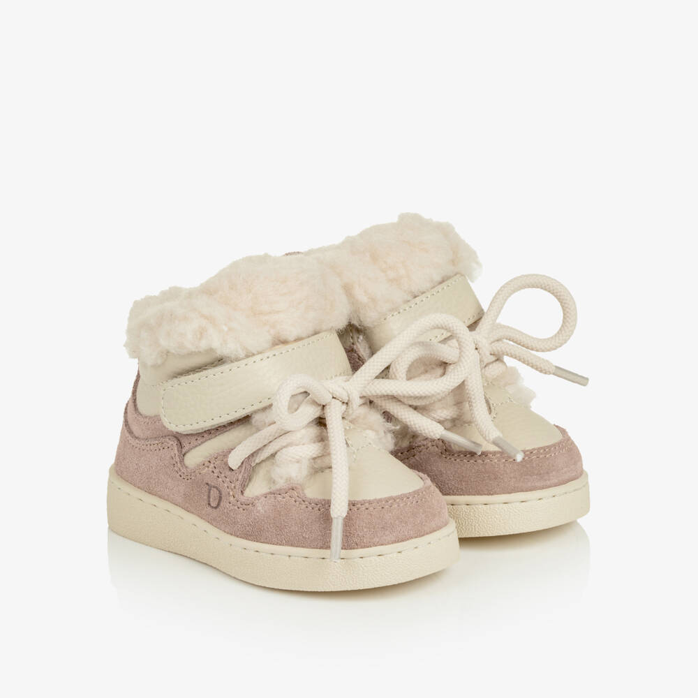 Donsje-Girls Lavender Brown Leather & Wool First Walkers | Childrensalon
