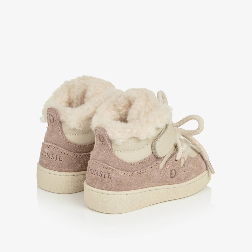 Donsje-Girls Lavender Brown Leather & Wool First Walkers | Childrensalon