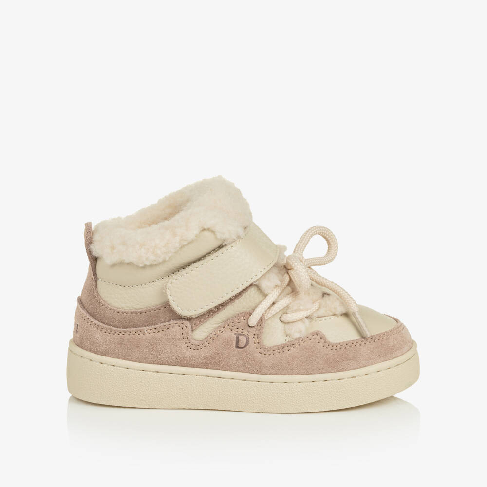 Donsje-Girls Lavender Brown Leather & Wool Trainers | Childrensalon