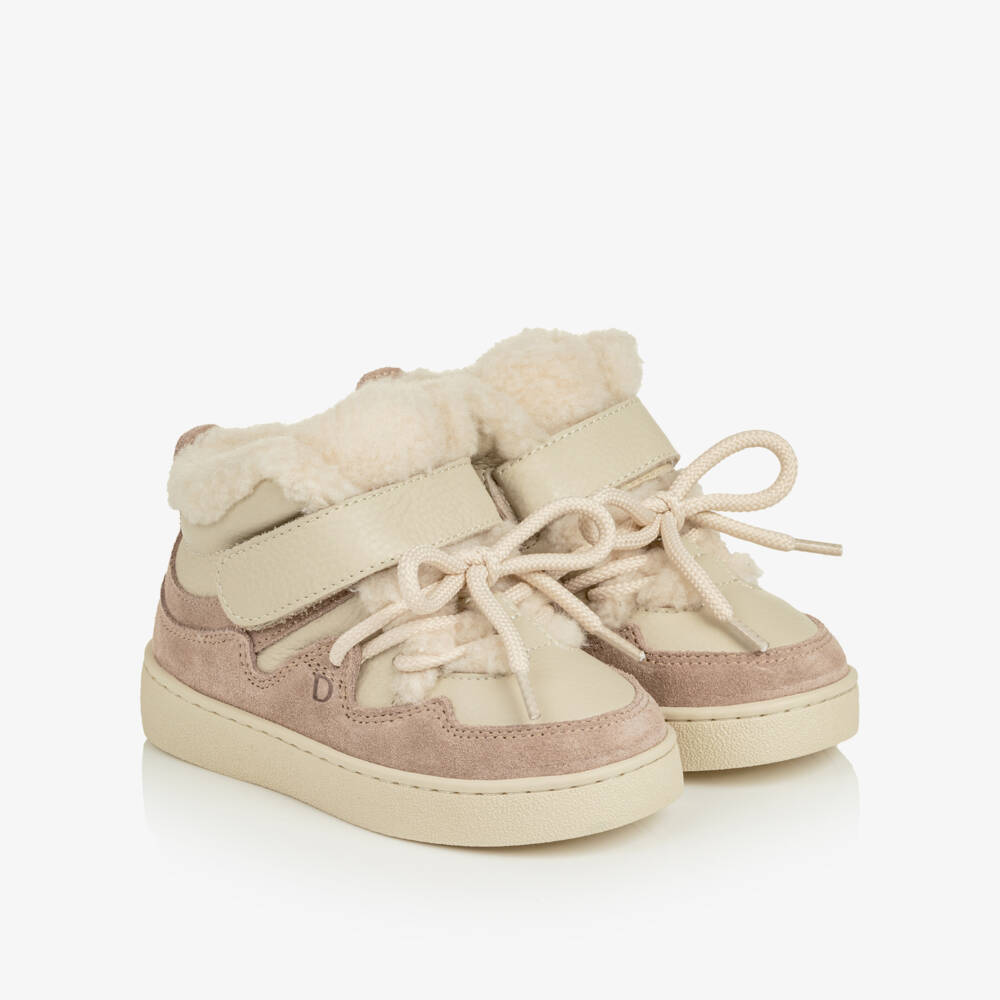 Donsje-Girls Lavender Brown Leather & Wool Trainers | Childrensalon