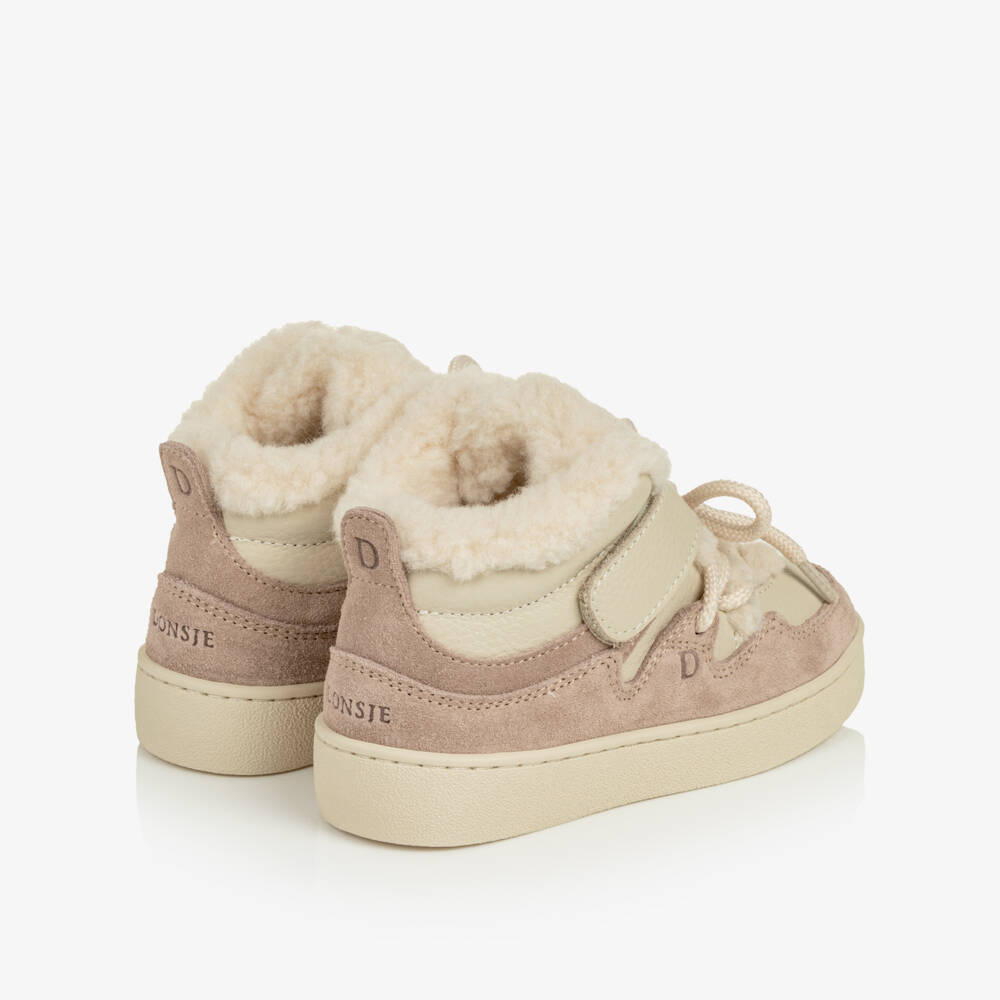 Donsje-Girls Lavender Brown Leather & Wool Trainers | Childrensalon