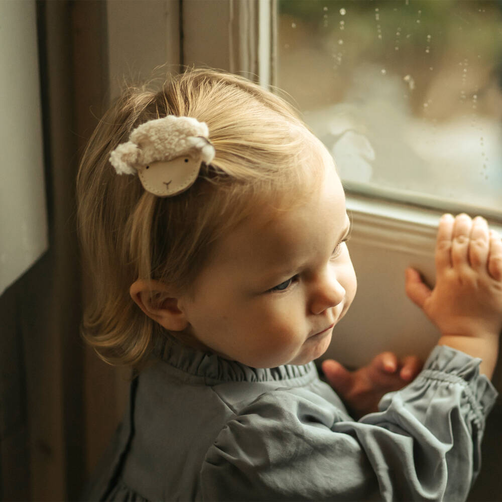 Donsje-Girls Leather & Fleece Lamb Hair Elastic (7cm) | Childrensalon