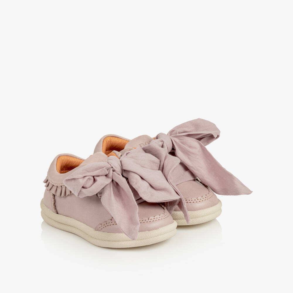 Donsje-Girls Lilac Purple Leather First Walker Trainers | Childrensalon