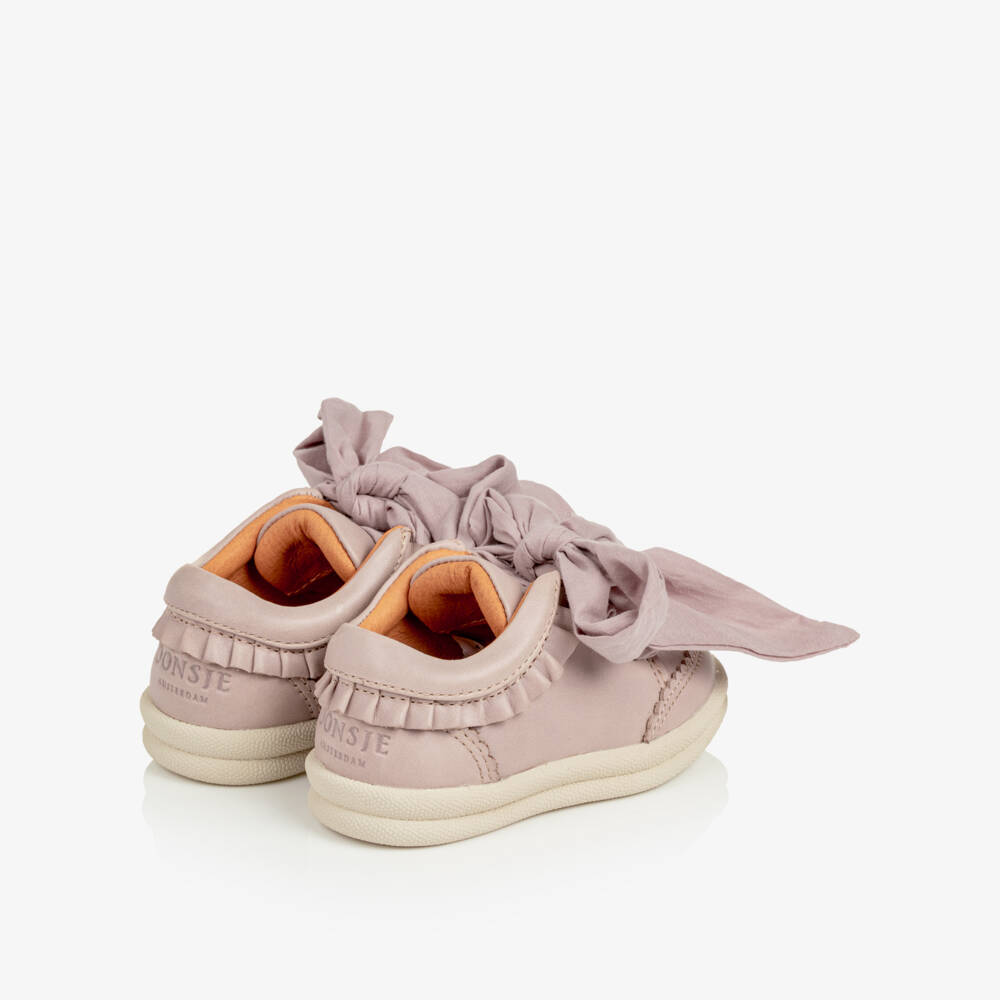 Donsje-Girls Lilac Purple Leather First Walker Trainers | Childrensalon