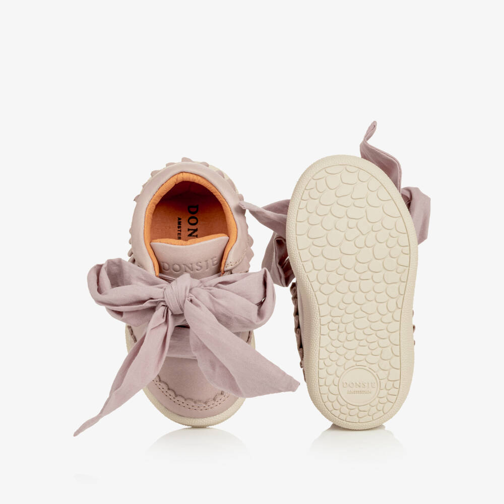 Donsje-Girls Lilac Purple Leather First Walker Trainers | Childrensalon