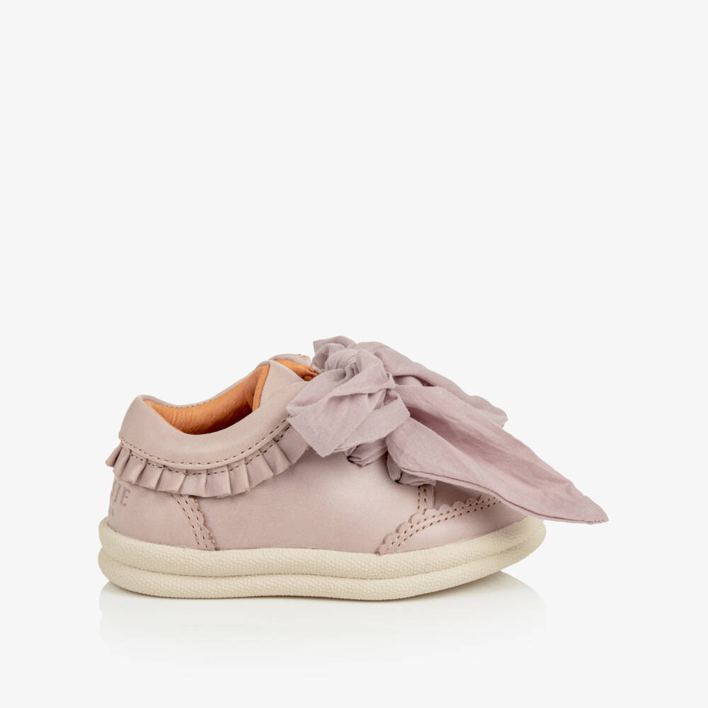 Donsje-Girls Lilac Purple Leather First Walker Trainers | Childrensalon