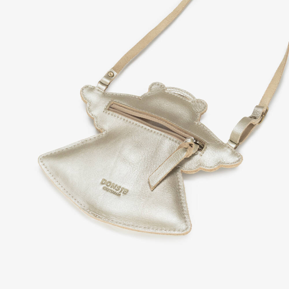 Donsje-Кошелек из кремово-золотой кожи Ангел Мишка для девочек (17см) | Childrensalon