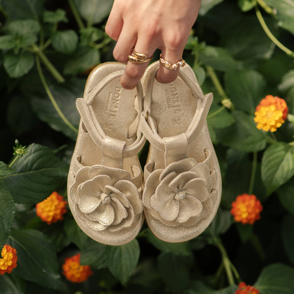 Donsje-Girls Metallic Silver Leather Velcro Sandals | Childrensalon