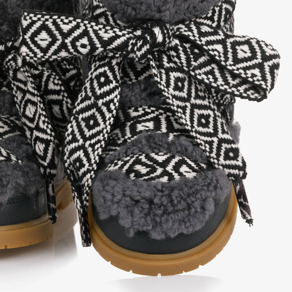 Donsje-Ботинки из кожи и овечьей шерсти синие для девочек | Childrensalon