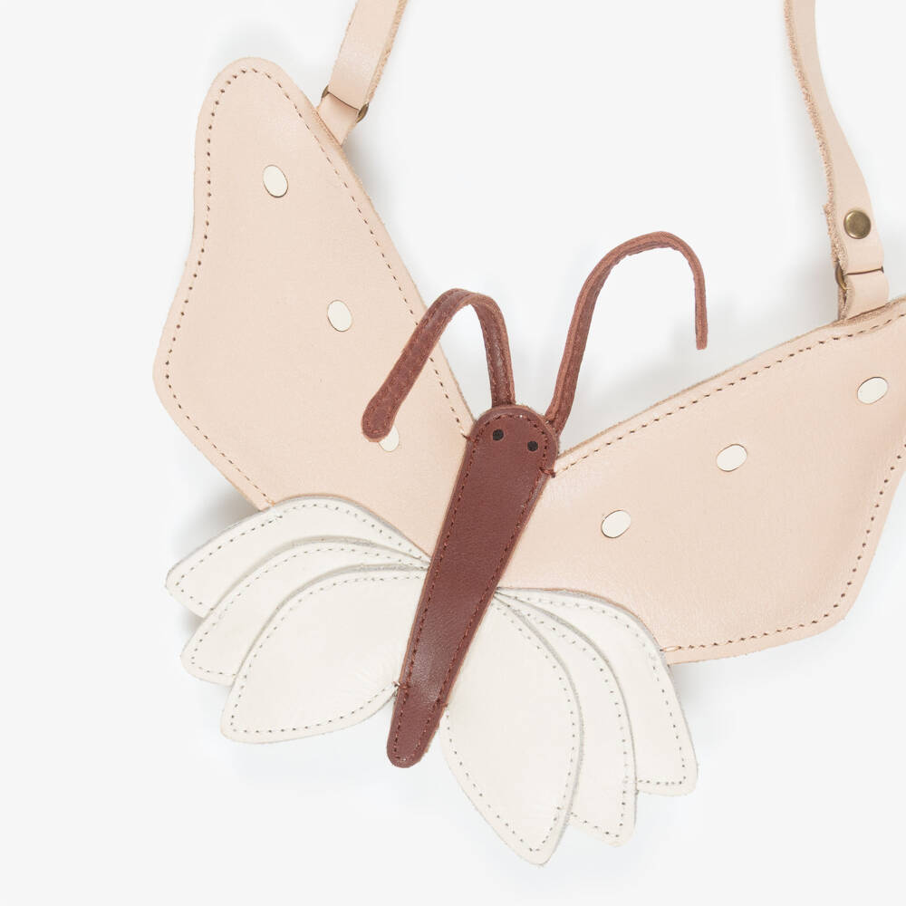 Donsje-Girls Pale Pink Leather Butterfly Purse (17cm) | Childrensalon