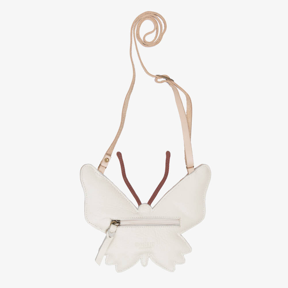 Donsje-Girls Pale Pink Leather Butterfly Purse (17cm) | Childrensalon