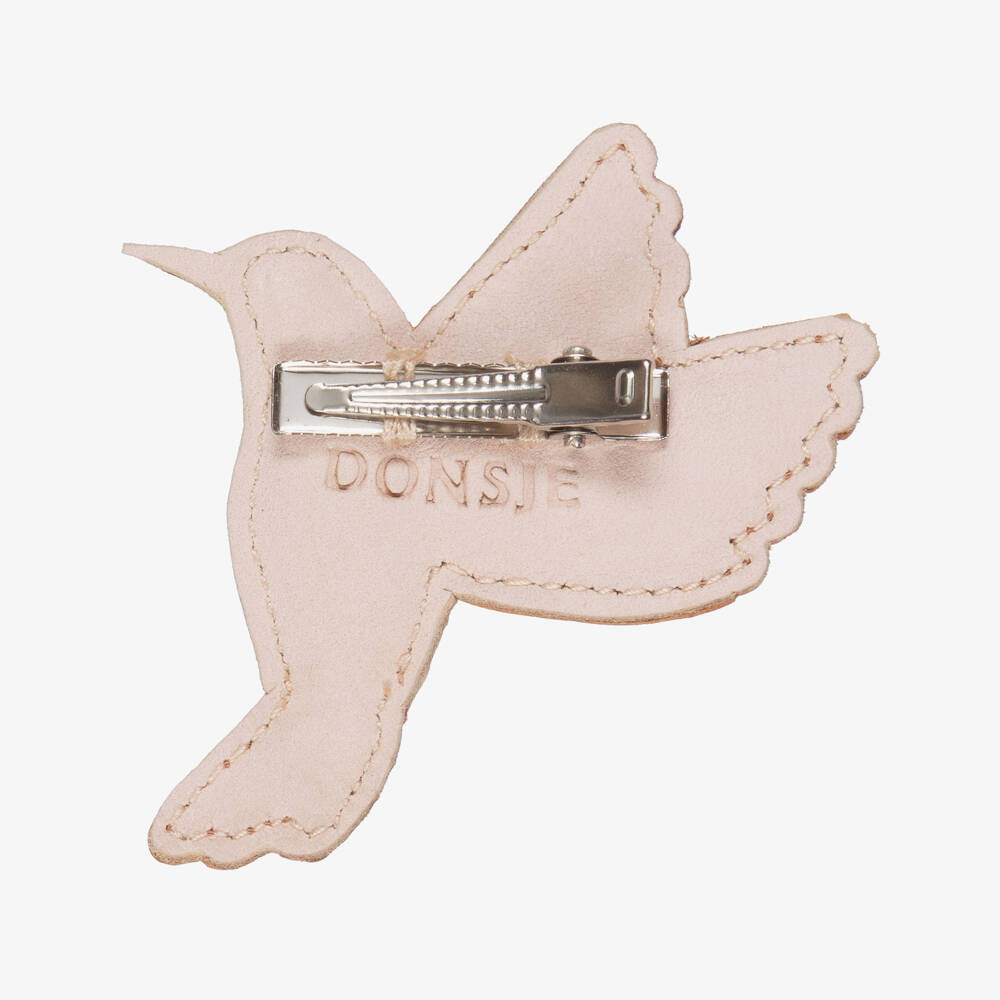Donsje-Girls Pale Pink Leather Hummingbird Hair Clip (7cm) | Childrensalon