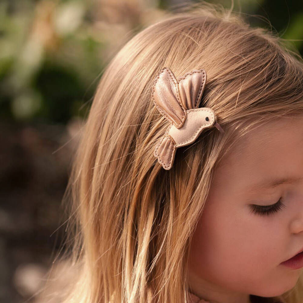 Donsje-Girls Pale Pink Leather Hummingbird Hair Clip (7cm) | Childrensalon
