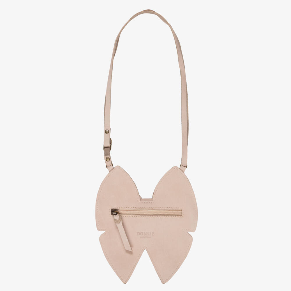 Donsje-Girls Pale Pink Leather & Linen Bow Purse (16cm) | Childrensalon