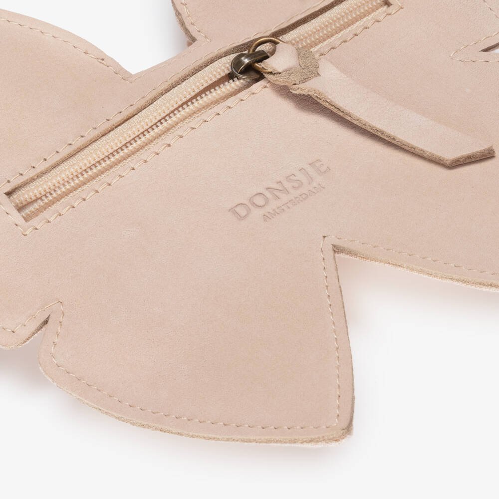 Donsje-Girls Pale Pink Leather & Linen Bow Purse (16cm) | Childrensalon