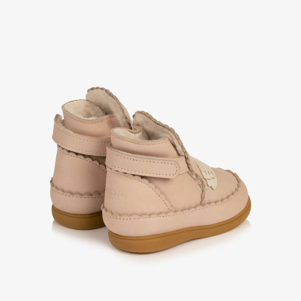 Donsje-Girls Pale Pink Leather Swan First Walker Boots | Childrensalon