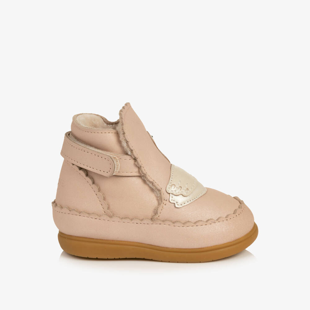 Donsje-Girls Pale Pink Leather Swan First Walker Boots | Childrensalon
