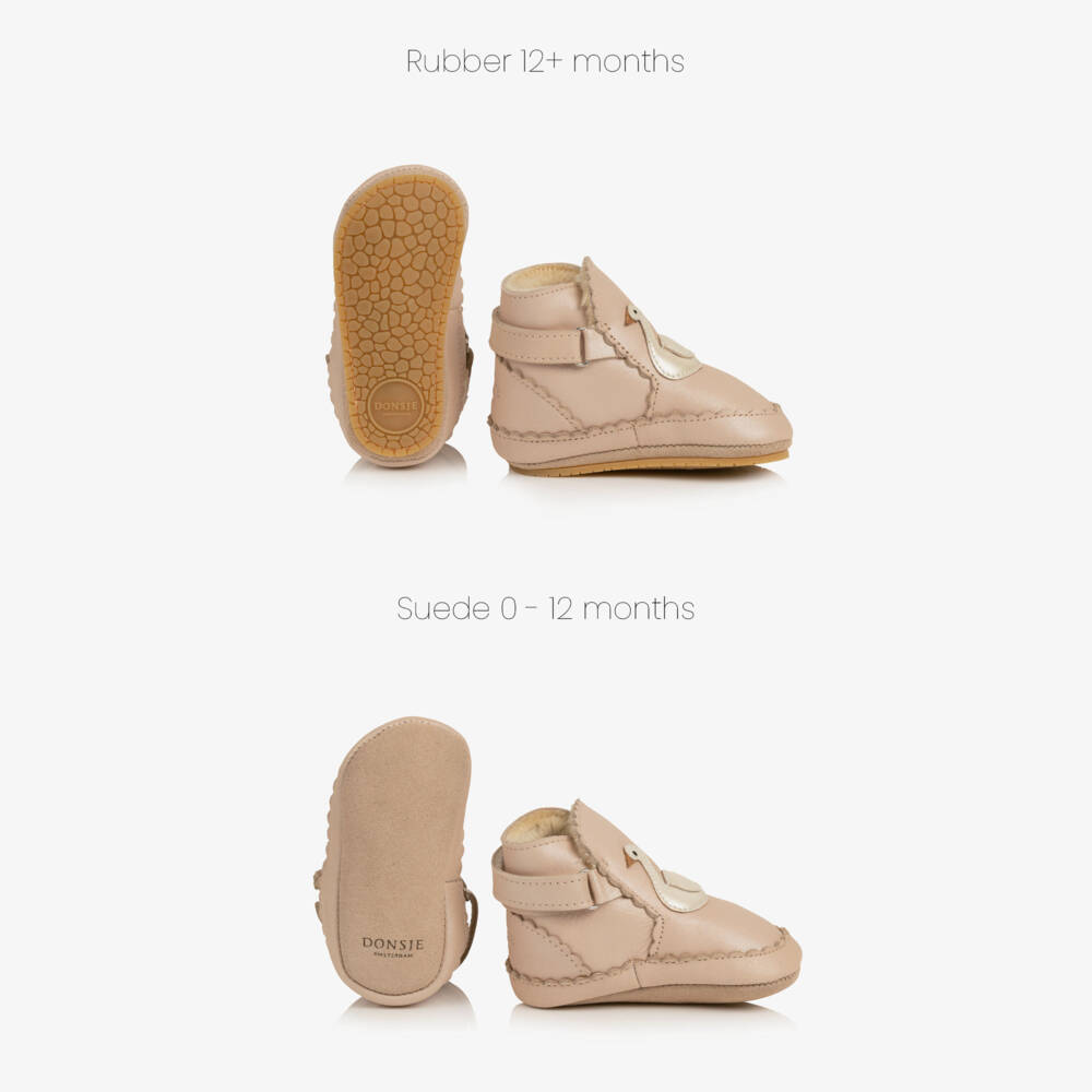 Donsje-Girls Pale Pink Leather Swan Pre-Walker Boots | Childrensalon