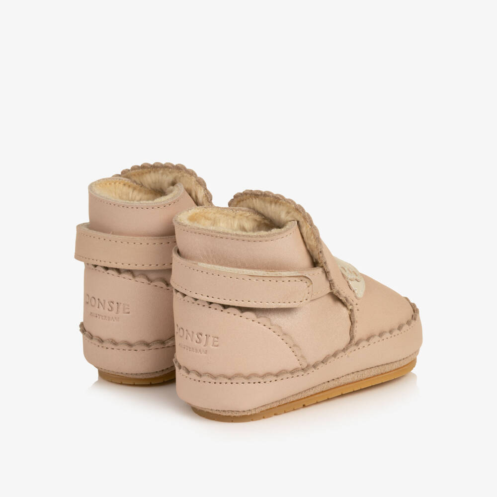 Donsje-Girls Pale Pink Leather Swan Pre-Walker Boots | Childrensalon