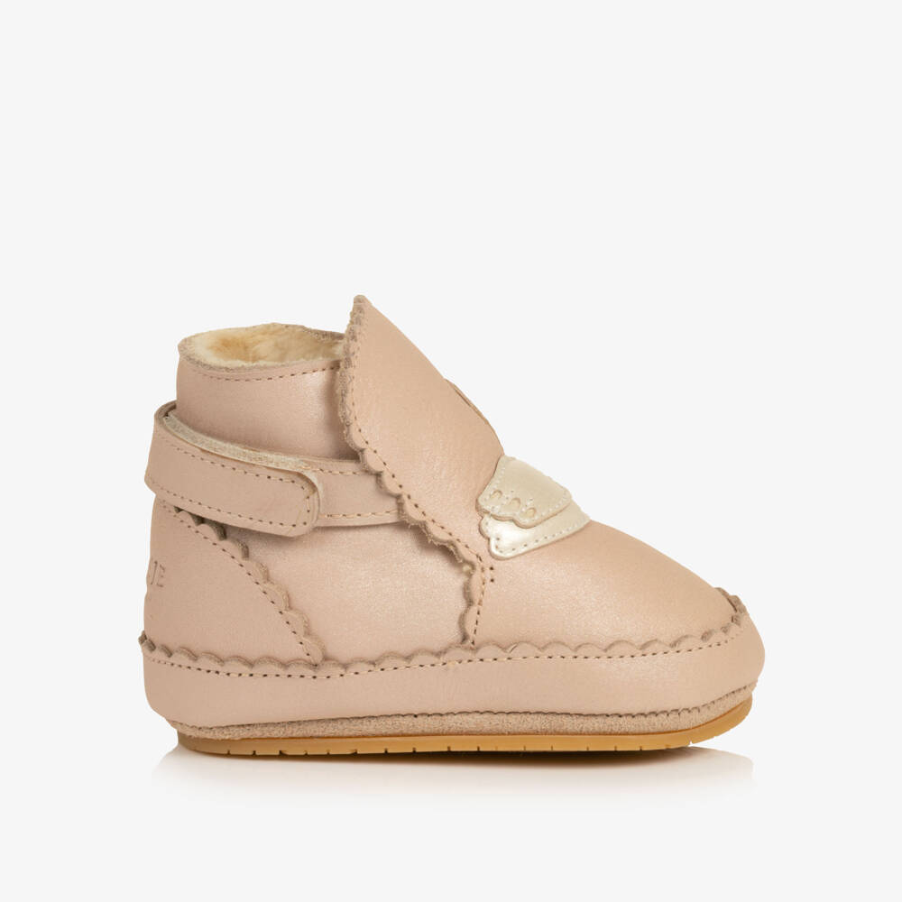Donsje-Girls Pale Pink Leather Swan Pre-Walker Boots | Childrensalon