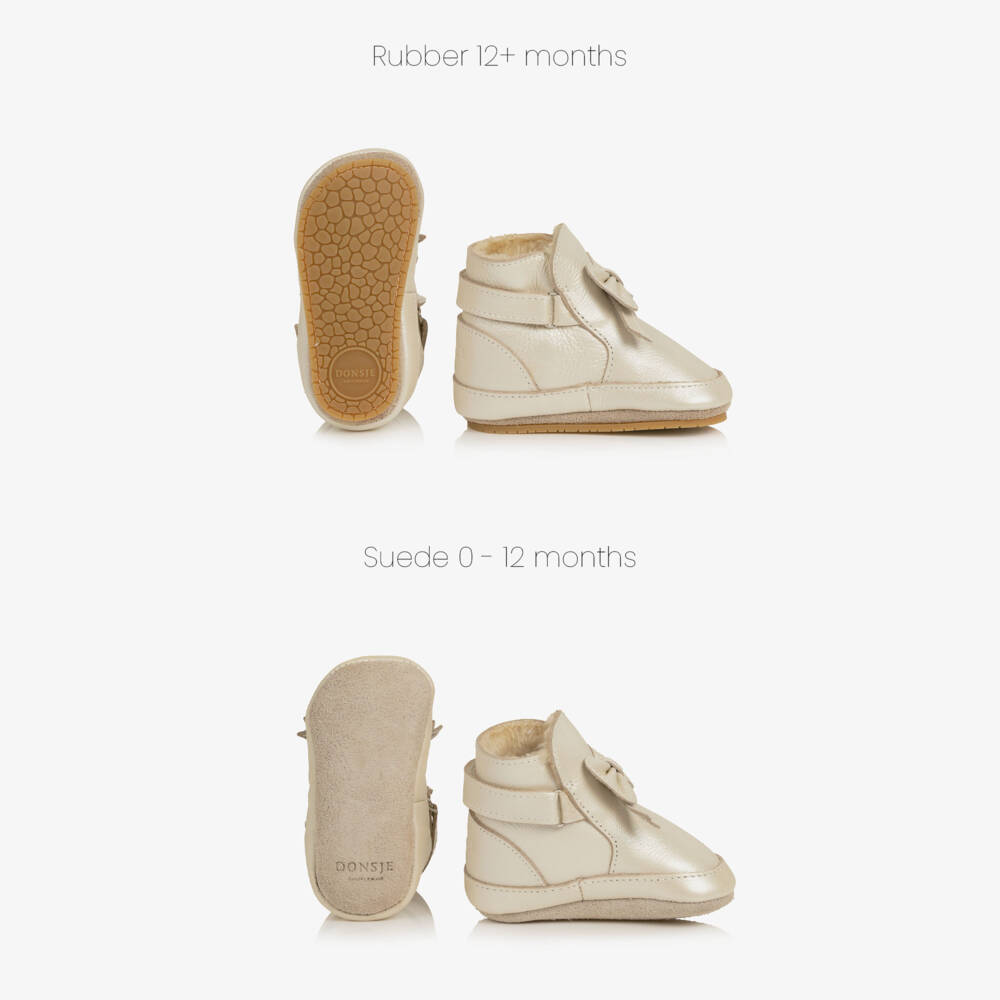 Donsje-Girls Pearlised Ivory Leather Bow Pre-Walker Boots | Childrensalon