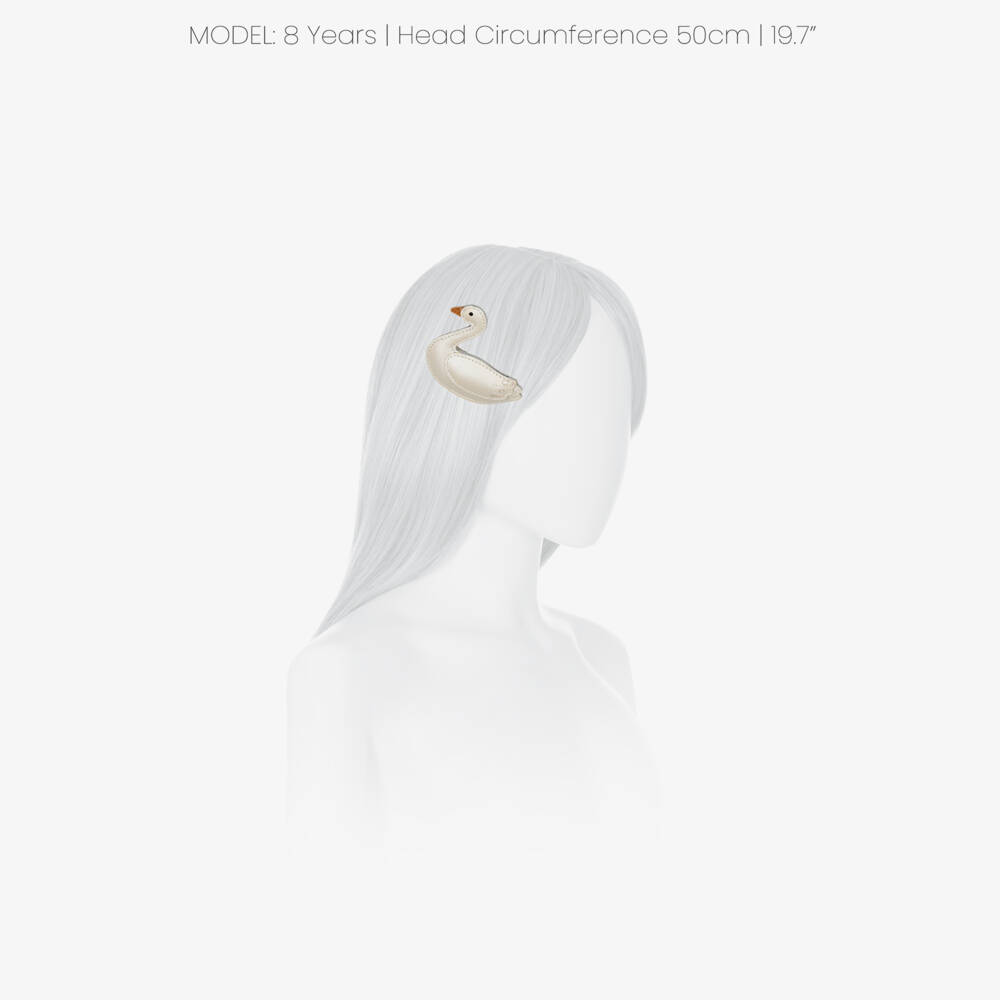 Donsje-Girls Pearlised Ivory Leather Swan Hair Clip (7cm) | Childrensalon