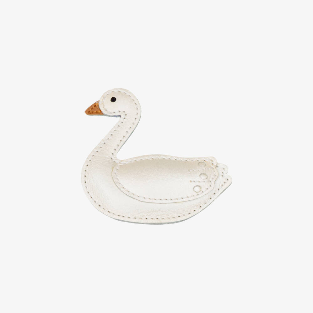 Donsje-Girls Pearlised Ivory Leather Swan Hair Clip (7cm) | Childrensalon