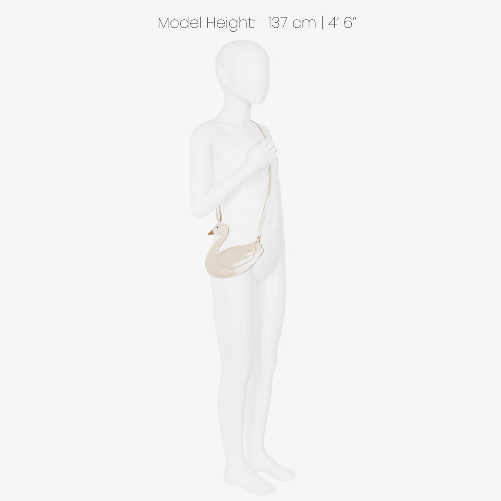 Donsje-Girls Pearlised Ivory Leather Swan Purse (16cm) | Childrensalon