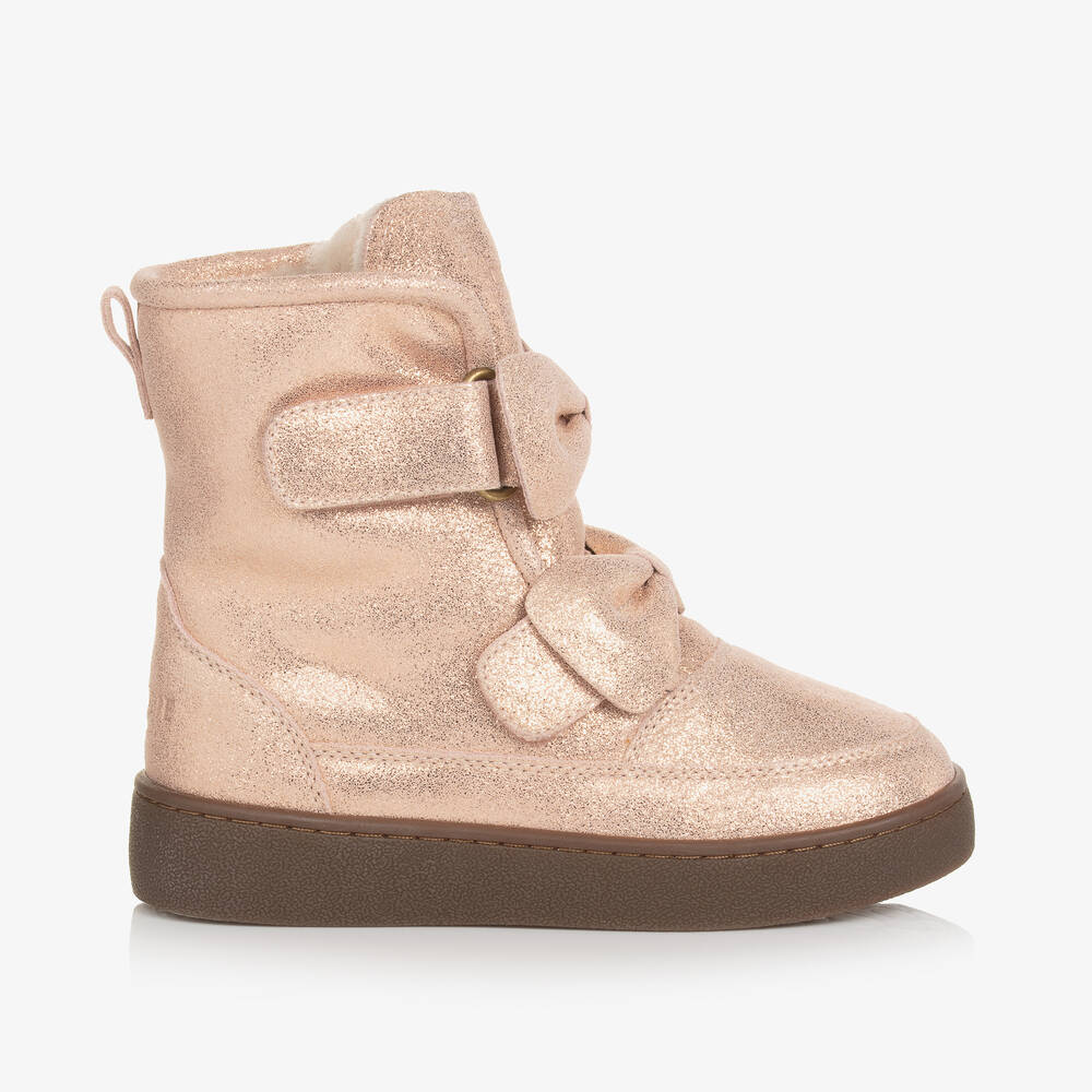 Donsje-Girls Pink Leather Bow Boots | Childrensalon