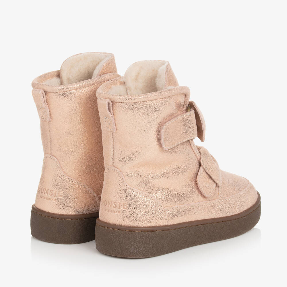 Donsje-Girls Pink Leather Bow Boots | Childrensalon