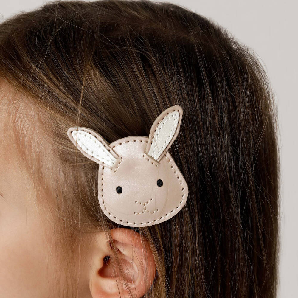 Donsje-Girls Pink Leather Bunny Hair Clip (4cm) | Childrensalon