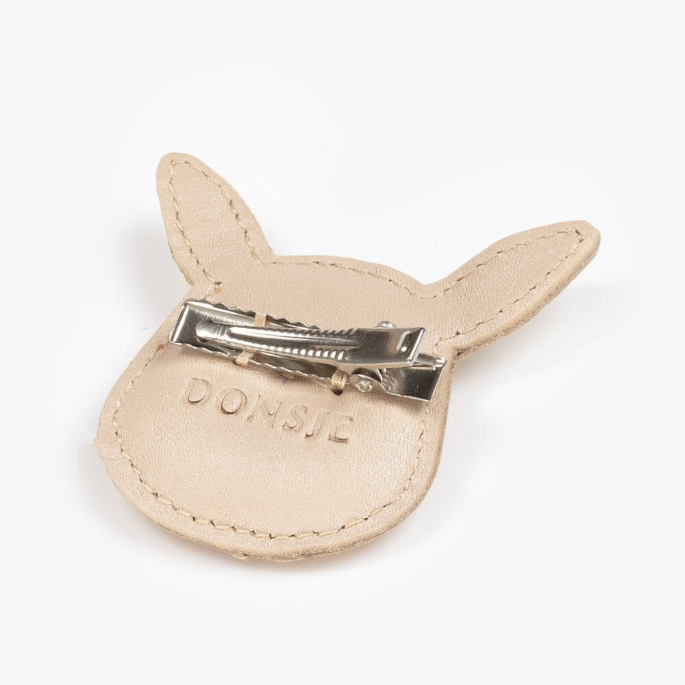 Donsje-Girls Pink Leather Bunny Hair Clip (4cm) | Childrensalon