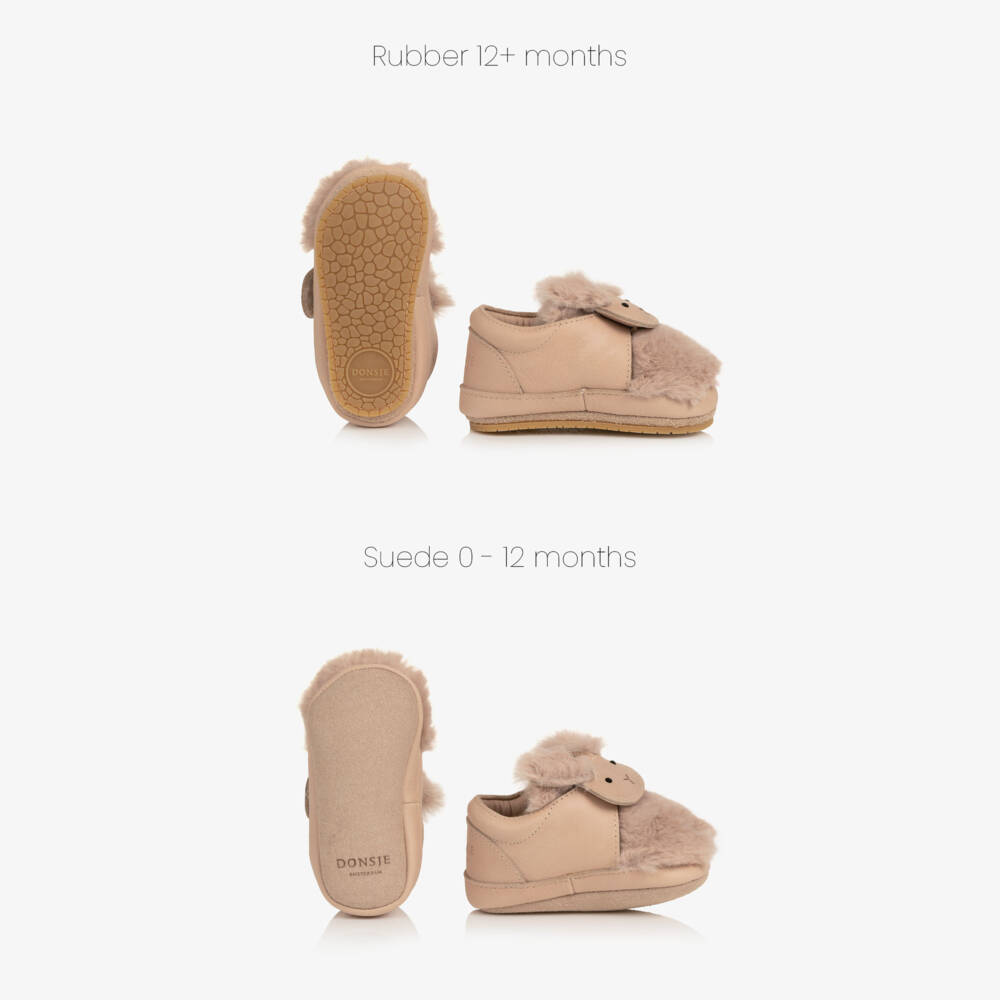 Donsje-Girls Pink Leather Fluffy Bunny Pre-Walkers | Childrensalon