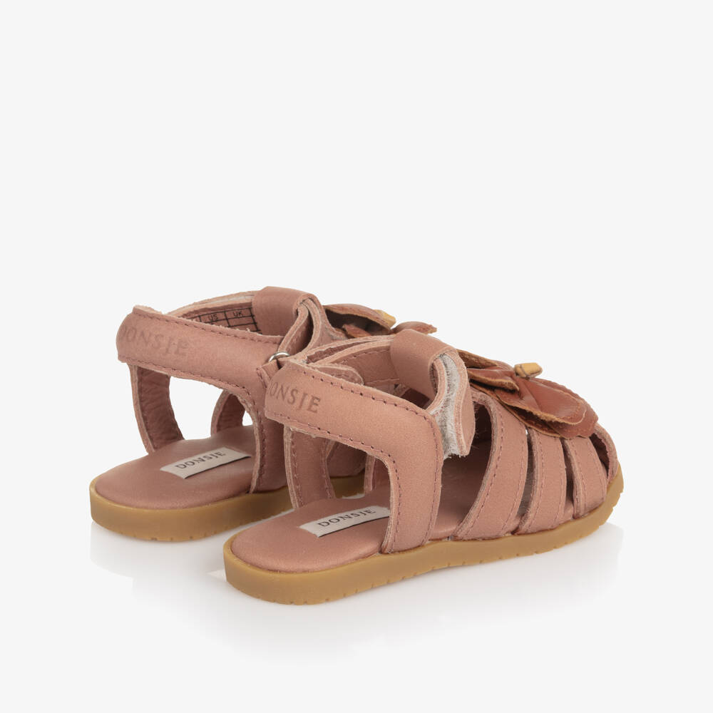 Donsje-Girls Pink Leather Hibiscus First Walker Sandals | Childrensalon