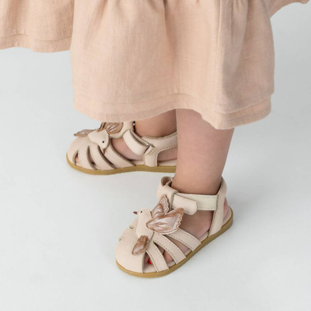 Donsje-Girls Pink Leather Hummingbird First Walkers | Childrensalon